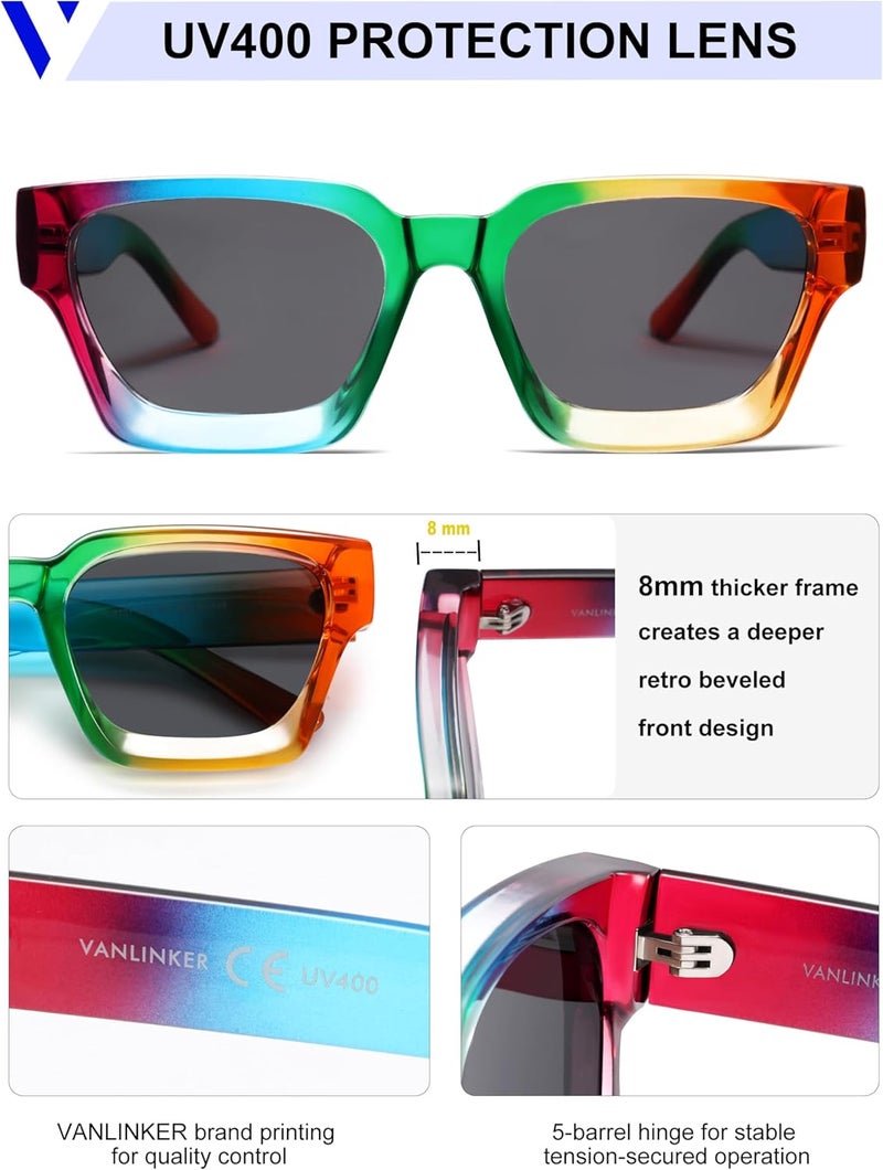 VANLINKER Thick Square Sunglasses for Men Women Retro Chunky Rectangle Shades UV400 Protection VL9731 - Image 4
